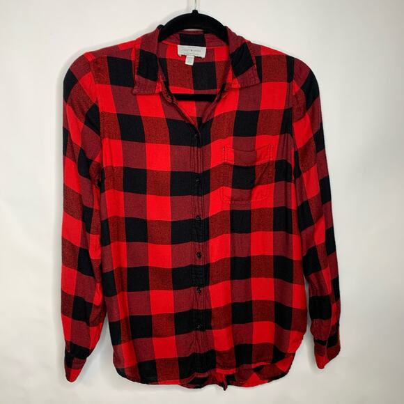 Lucky Brand Red Black Buffalo Check Flannel Shirt Sz XS - Picture 1 of 6